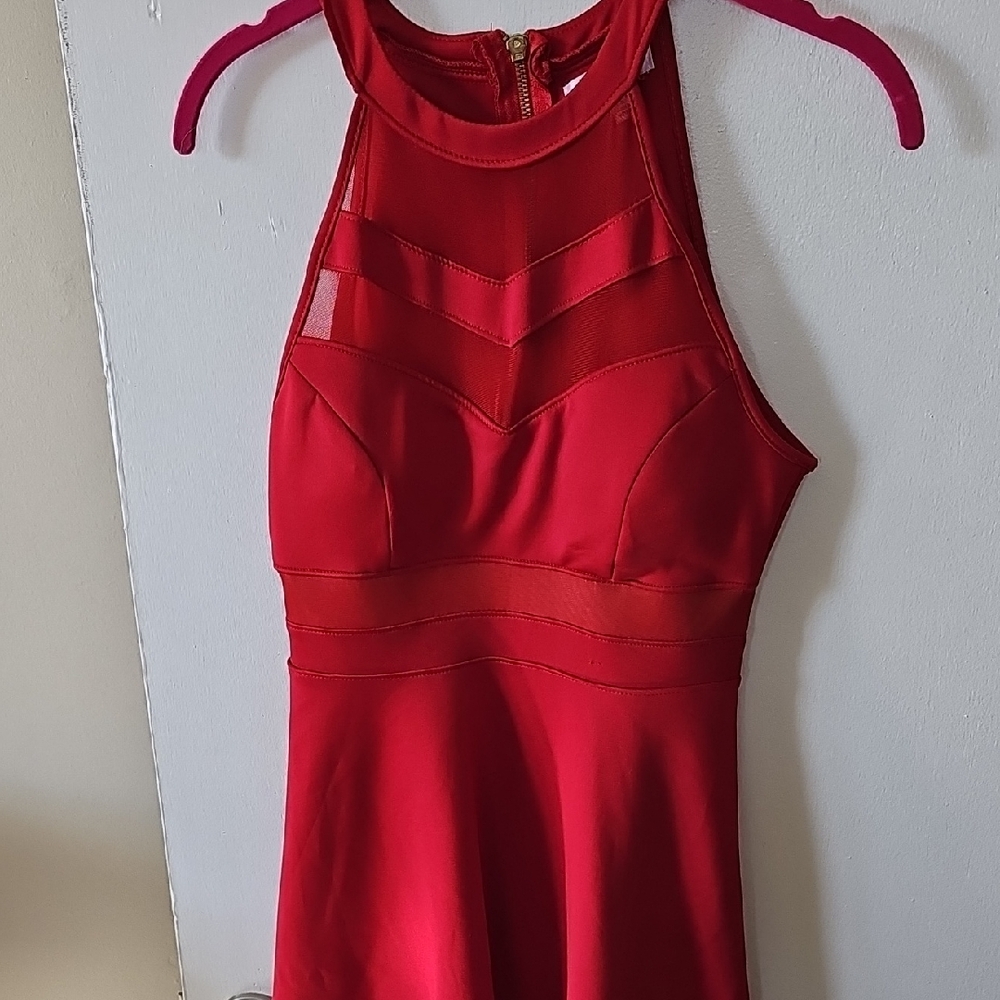 Red High Neck Sleeveless Dress Small